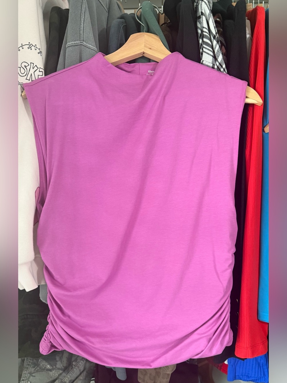 Abercrombie & Fitch Bright Pink Padded-Shoulder Ruched Tank